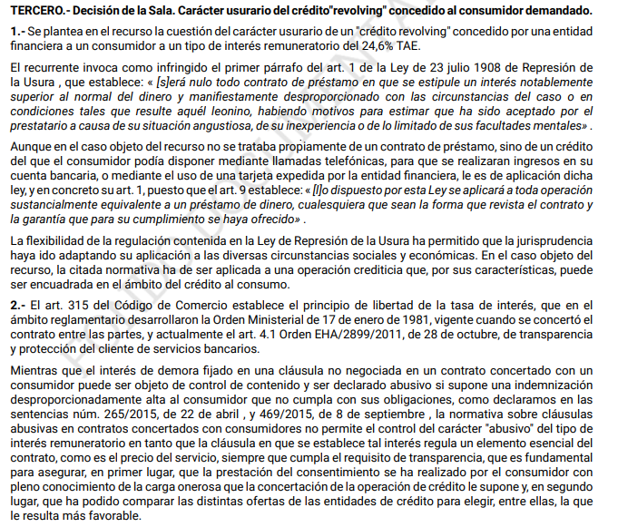 Sentencias del Tribunal Supremo ante del abuso de los Microcréditos