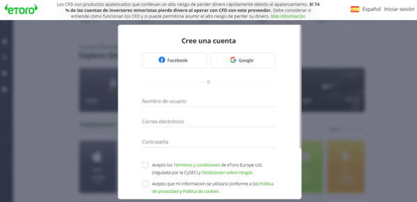 Abrir cuenta en eToro