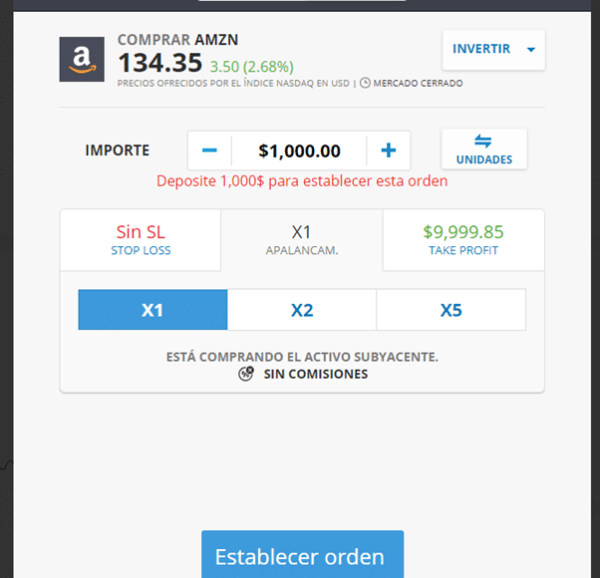 Comprar acciones de Amazon en eToro